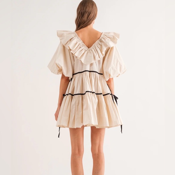 NWT Sofie the Label | Hazel Mini Dress Cream and Black Ruffle | Coquette Girl - Picture 3 of 11